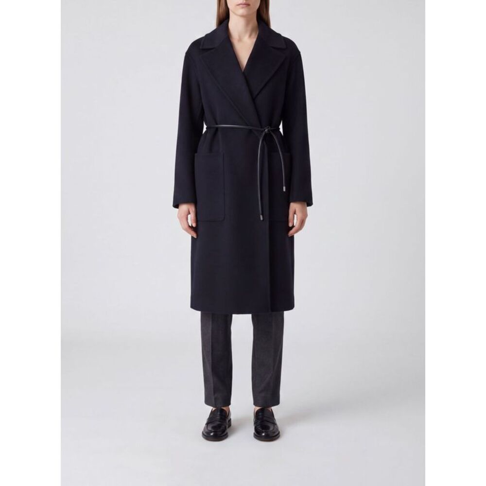 Sportmax Women Sportmax Long Virgin Wool Robe Coat With Leather Belt